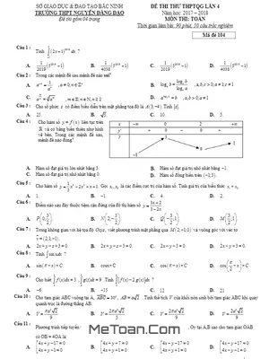 Đề thi thử Toán THPTQG 2018 trường THPT Nguyễn Đăng Đạo - Bắc Ninh lần 4 - Có đáp án