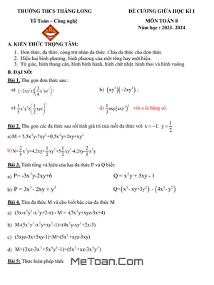 Đề Cương Ôn Tập Giữa Kì 1 Toán 8 Năm 2023 - 2024 Trường THCS Thăng Long - Hà Nội