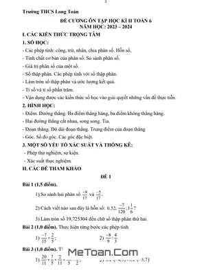 Đề Cương Ôn Tập Học Kì 2 Môn Toán Lớp 6 Năm 2023 - 2024 Trường THCS Long Toàn - BR VT