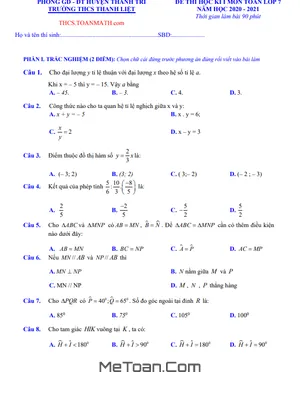 Đề thi học kì 1 Toán lớp 7 năm 2020 - 2021 trường THCS Thanh Liệt - Hà Nội