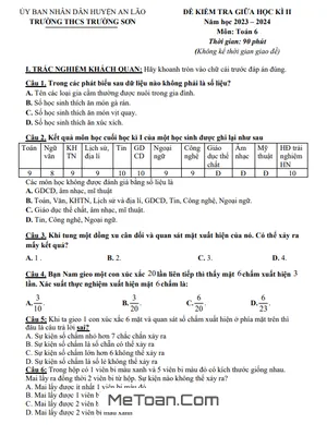 Đề Thi Giữa Kỳ 2 Toán 6 Năm 2023 - 2024 Trường THCS Trường Sơn - Hải Phòng