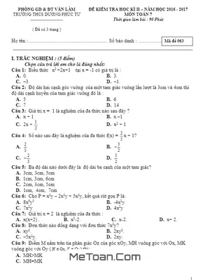 Đề thi HK2 Toán 7 năm 2016 - 2017 trường THCS Dương Phúc Tư - Hưng Yên