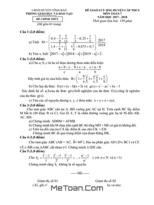 Đề Giao Lưu HSG Toán 7 Năm 2017 - 2018 Phòng GD&ĐT Vĩnh Bảo - Hải Phòng