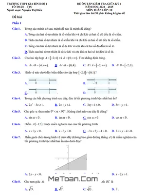 Đề Ôn Tập Giữa Kỳ 1 Toán 10 Năm 2024 - 2025 Trường THPT Gia Bình 1 - Bắc Ninh