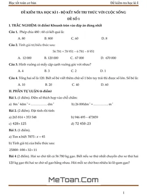 Bộ 5 Đề Thi Cuối Học Kì 1 Môn Toán Lớp 4 (Kết Nối Tri Thức)