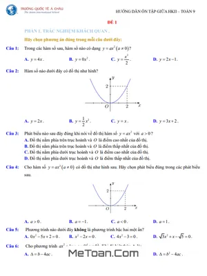 Đề Ôn Tập Giữa Kì 2 Toán 9 Năm 2024 - 2025 Trường Quốc Tế Á Châu - TP HCM