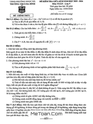 Đề Thi Giữa Kì 2 Môn Toán Lớp 9 Năm Học 2025 – 2026 Trường THCS Ba Đình – Hà Nội