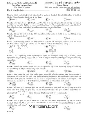 160 Câu Vận Dụng Cao Tổ Hợp - Xác Suất Ôn Thi THPT Môn Toán