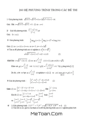 Tuyển Tập 260 Bài Toán Phương Trình - Hệ Phương Trình - Bất Phương Trình Trong Đề Thi THPT Quốc Gia