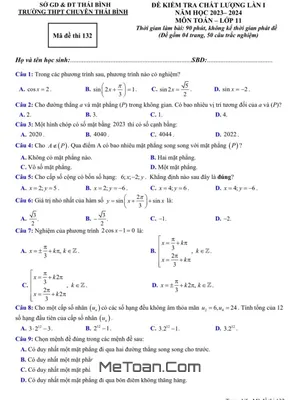 Đề kiểm tra chất lượng lần 1 Toán 11 năm 2023 – 2024 trường THPT chuyên Thái Bình
