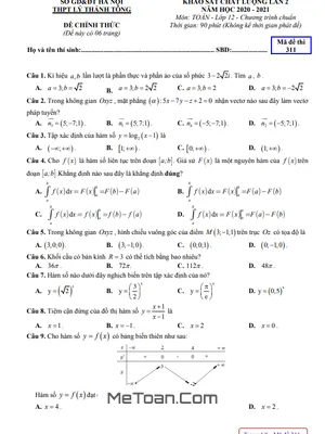 Đề KSCL Toán 12 Lần 2 Năm 2020-2021 Trường THPT Lý Thánh Tông - Hà Nội