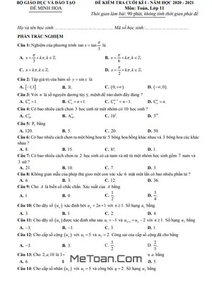 Ma Trận, Bảng Đặc Tả Kĩ Thuật Và Đề Minh Họa Kiểm Tra Cuối Kì 1 Toán 11