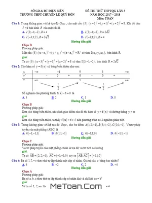 Đề thi thử Toán THPTQG 2018 trường chuyên Lê Quý Đôn – Điện Biên lần 3 có lời giải