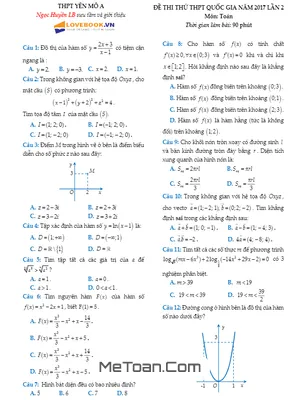 Đề thi thử THPT Quốc gia 2017 môn Toán trường THPT Yên Mô A - Ninh Bình lần 2