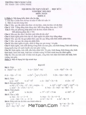 Đề Cương Ôn Tập Cuối Kỳ 1 Toán 8 Năm 2022 - 2023 Trường THCS Ngọc Lâm - Hà Nội