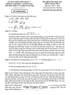 Đề tham khảo học kỳ 1 Toán 9 năm 2022 – 2023 trường Sao Việt – TP HCM