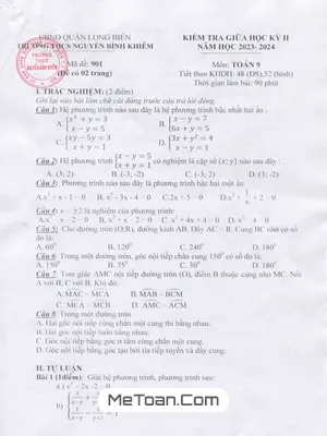 Đề Thi Giữa Kì 2 Toán 9 Năm 2023 - 2024 Trường THCS Nguyễn Bỉnh Khiêm - Hà Nội