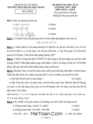 Đề thi học kì 2 Toán 8 năm 2019 - 2020 trường THCS Hoàng Hoa Thám - TP HCM (có đáp án)