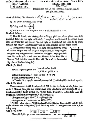 Đề khảo sát Toán 9 lần 2 năm 2023 - 2024 phòng GD&ĐT Hà Đông - Hà Nội