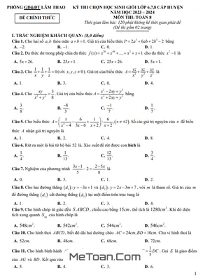 Đề thi học sinh giỏi Toán 8 năm học 2023 - 2024 phòng GD&ĐT Lâm Thao - Phú Thọ