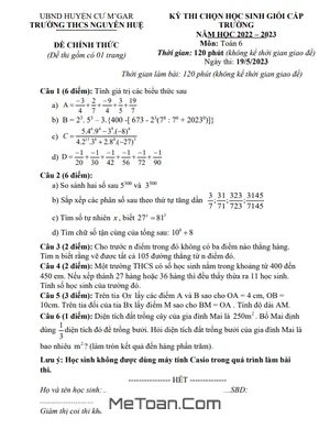 Đề thi Học Sinh Giỏi Toán 6 Năm 2022 - 2023 Trường THCS Nguyễn Huệ - Đắk Lắk