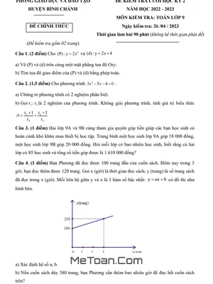 Đề thi học kỳ 2 Toán lớp 9 năm 2022 - 2023 phòng GD&ĐT Bình Chánh - TP HCM