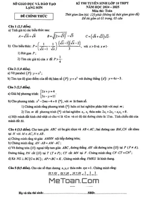 Đề Thi Vào Lớp 10 Môn Toán Năm 2024 - 2025 Sở GD&ĐT Lạng Sơn