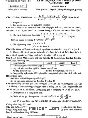 Đề chọn HSG Toán 9 năm 2024 - 2025 phòng GD&ĐT Nghi Lộc - Nghệ An