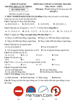 Đề Thi Cuối Kỳ 1 Toán Lớp 6 Năm 2024 - 2025 Trường THCS Lý Tự Trọng - Quảng Nam