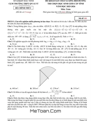 Đề Khảo Sát HSG Toán 12 năm 2025 – 2026 Cụm THPT Quế Võ 1 - Lê Văn Thịnh, Bắc Ninh