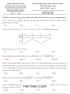Đề chọn học sinh giỏi tỉnh Toán 12 năm 2025 – 2026 sở GD&ĐT Bắc Ninh