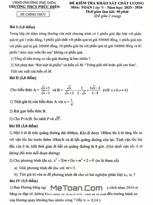 Đề Khảo Sát Toán 9 Năm Học 2025 – 2026 Trường THCS Phúc Diễn – Hà Nội