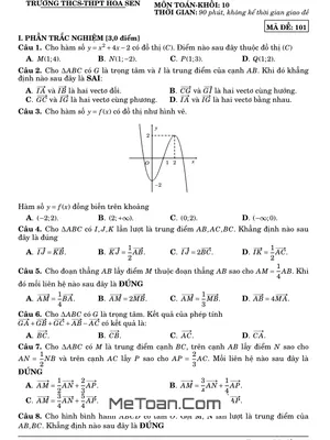 Đề thi học kì 1 Toán 10 năm 2023 - 2024 trường THCS - THPT Hoa Sen - TP. HCM