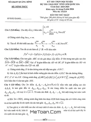 Đề thi chọn HSG Toán 12 tỉnh Quảng Bình năm 2024 - 2025