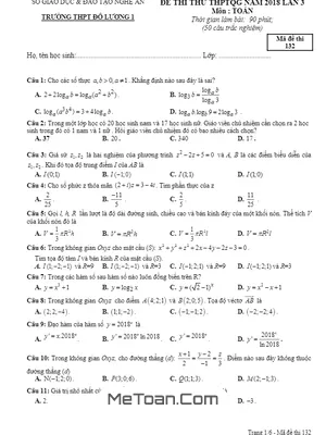 Đề Thi Thử Toán THPTQG 2018 Trường THPT Đô Lương 1 - Nghệ An Lần 3