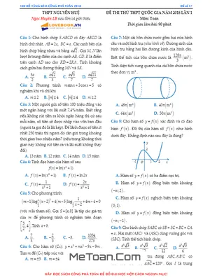 Đề thi thử Toán 2018 lần 1 trường THPT Nguyễn Huệ – Ninh Bình (có đáp án)