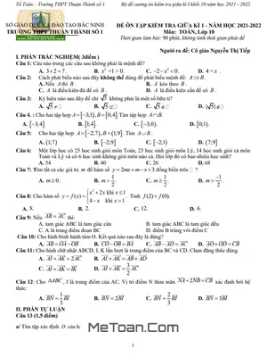 Trọn bộ 6 Đề ôn tập giữa kì 1 Toán 10 năm 2021 - 2022 trường THPT Thuận Thành 1 - Bắc Ninh