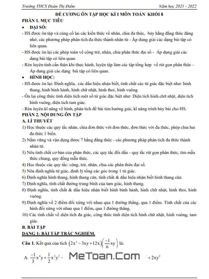 Đề Cương Ôn Tập Học Kì 1 Toán 8 Năm 2021 - 2022 Trường THCS Đoàn Thị Điểm - Hà Nội