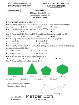 Đề Thi Giữa Học Kì 1 Toán 6 Năm 2023 - 2024 Trường THCS Trần Phú - BR VT