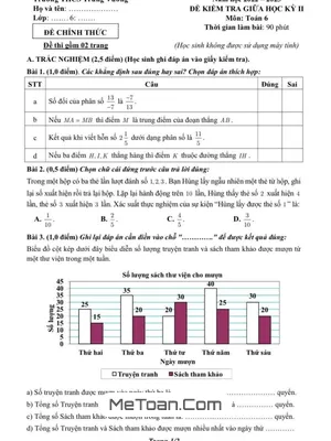 Đề giữa kỳ 2 Toán 6 năm 2022 - 2023 trường THCS Trưng Vương - Hà Nội