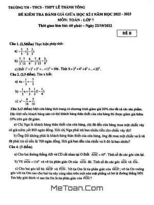 Đề Thi Giữa Học Kì 1 Toán 7 Năm 2022 - 2023 Trường Lê Thánh Tông - TP HCM