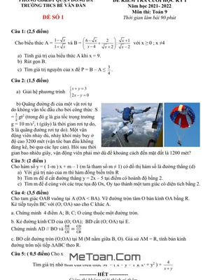 Đề thi học kì 1 Toán 9 năm 2021 - 2022 trường THCS Bế Văn Đàn - Hà Nội