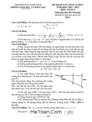 Đề khảo sát chất lượng Toán 9 năm 2023 - 2024 phòng GD&ĐT Nam Sách - Hải Dương