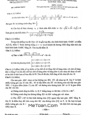 Đề thi học sinh giỏi Toán 9 năm 2020 - 2021 sở GD&ĐT thành phố Đà Nẵng