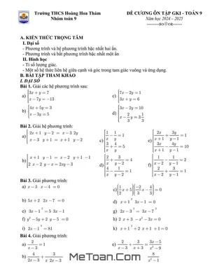 Đề Cương Ôn Tập Giữa Kì 1 Toán 9 Năm 2024 - 2025 Trường THCS Hoàng Hoa Thám - Hà Nội