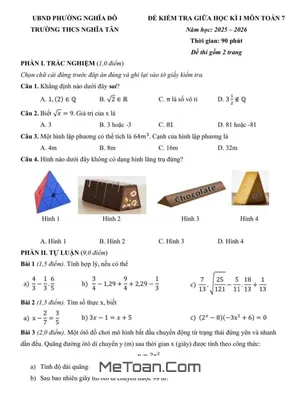 Đề thi giữa học kì 1 Toán 7 năm 2025 – 2026 trường THCS Nghĩa Tân - Hà Nội