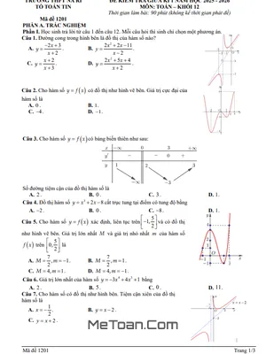 Đề Thi Giữa Học Kỳ 1 Toán 12 Năm 2025 - 2026 Trường THPT Na Rì – Thái Nguyên