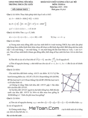 Đề Khảo Sát CLB Toán 6 Năm Học 2025 – 2026: THCS Cầu Giấy, Hà Nội
