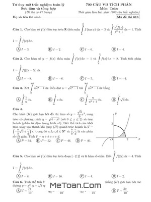 Tuyển tập 700 Câu Vận Dụng Cao Nguyên Hàm - Tích Phân Và Ứng Dụng Ôn Thi THPT Môn Toán
