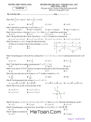 Đề thi HK2 Toán 12 năm học 2018 - 2019 trường THPT Thăng Long - Hà Nội